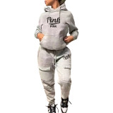Womens Casual Long Sleeve Letter Print Hoodies and Pant Two Piece Set