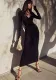 Women Solid V-Neck Long Sleeve Dress