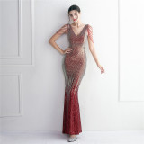 Mélange Sequin Beaded Evening Gown Long Formal Party Slim Evening Dress