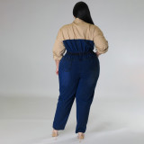 Plus Size Women's Denim Contrast Jumpsuit