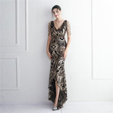 Large Swing Long Dress Beaded Chic Elegant Annual Conference Long Fishtail Sequin Sexy Dress