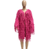 Ladies Fashion Knitting Crochet Fringed Cardigan