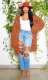 Ladies Fashion Knitting Crochet Fringed Cardigan