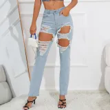 Fashion High Stretch Denim Pants Women'S Ripped Jeans Plus Plus Size Casual Pants