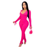 Women'S Clothing Sexy Fashion V-Neck Ruched Jumpsuit