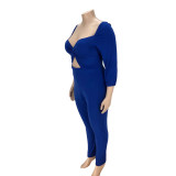 Plus Size Women Sexy Solid Cut Out Jumpsuit