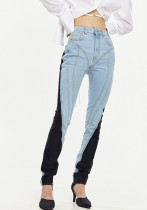 Tight Pants Style Patchwork Denim Pants Fall High Waist Heavy Work Slim Fit Washed Pants