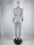 Women's Fleece Two Piece Round Neck Pullover Cropped Sweatsuit