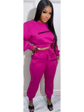 Women's Fleece Two Piece Round Neck Pullover Cropped Sweatsuit