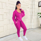Women's Zip Hood Fashion Sport Casual Long Sleeve Solid Color Suit