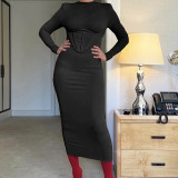 Women'S Fall Winter Fashion Chic Solid Slim Fit Bodycon Dress