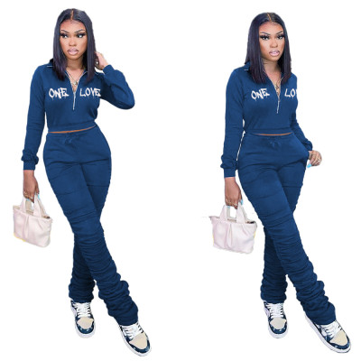 Women'S Letter Embroidery Casual Fashion Sports Tracksuit Two-Piece Set