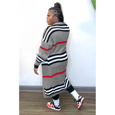 Plus Size Striped Knitting Shirt Cardigan Sweater
