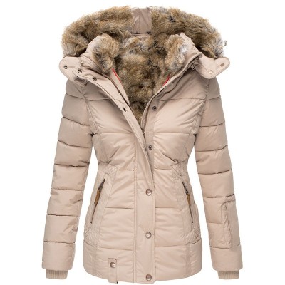 Winter Warm Fur Collar Warm Coat Clothing Women'S Zipper Long-Sleeved Slim-Fit Cotton Pad Clothing Hooded Jacket Coat