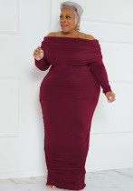 Winter Solid Color Off Shoulder Fashion Sexy Plus Size Women'S Dress