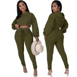 Women'S Fashion Fall Winter Solid Hooded Lace-Up Loose Casual Two-Piece Pants Set