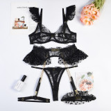 Women Metal Chain Lace Sexy Lingerie Set