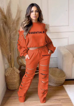Women Casual Cut Out Long Sleeve Top and Pant Sport Two-Piece