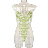 Women Summer Embroidered Mesh Sexy Lingerie Jumpsuit