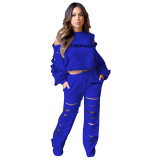Women Casual Cut Out Long Sleeve Top and Pant Sport Two-Piece