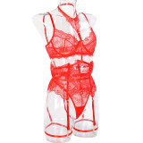 Women Lace Halter Neck Sexy Lingerie Three-Piece Set