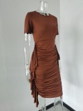 Summer Hot Sale Solid Color Irregular Ruffles Slim Pleated Dress
