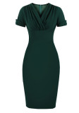 Sexy V-Neck Women's Chic Pleated Slim Waist Bodycon Pencil Dress