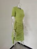 Summer Hot Sale Solid Color Irregular Ruffles Slim Pleated Dress