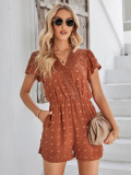 Fashion spring and summer women's solid color V-neck Casual short-sleeved rompers