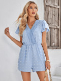 Fashion spring and summer women's solid color V-neck Casual short-sleeved rompers