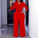 Ladies Autumn Fashion Chic Elegant V Neck Wide Leg Plus Size Africa Jumpsuit