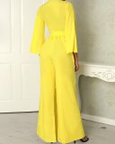 Yellow Jumpsuit Loose Chic Career V-Neck Wide Leg Romper