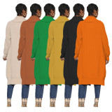 Women'S Casual Solid Color Long Knitting Cardigan Jacket