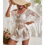 Women'S Beach Sunscreen See-Through Sexy Slim Waist Cutout Lace Cover Up Dress