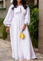 Plus Size Women'S Maxidress Vintage Solid Color Puff Sleeve High Waist Open Back Gown