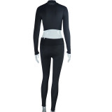 Fall/Winter Solid Color Long Sleeve Zipper Crop Top Tight Fitting Pants Two Piece Casual Tracksuit