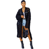 Women'S Fashion Autumn And Winter Knitting Crochet Hollow Long Cardigan Sweater Knitting Shirt