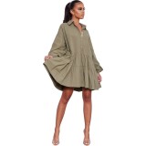 Women Solid Color Long Sleeve Loose Shirt Dress