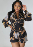 Women Sexy Printed Long Sleeve Romper