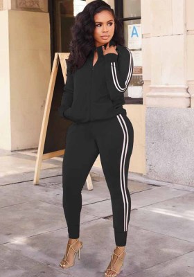 Plus Size Women Zip Long Sleeve Top and Pant Two Piece