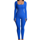 Women Sexy Ribbed Square Neck Slim Jumpsuit