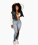 Women Fall Winter Button Ribbed Baseball Jacket