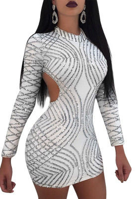 Women Sexy Sequin Long Sleeve Backless Dress