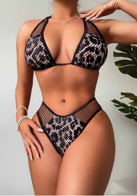 Women Bikini Leopard Lace-Up Swimwear