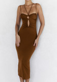 Sexy Cutout Dress Women's Fashion Pleated Low Back Bodycon Slip Maxi Dress