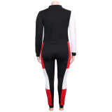 Plus Size Women's Patchwork Stripe Suit Sport Long Sleeve Casual Two Piece Pants Set