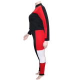 Plus Size Women's Patchwork Stripe Suit Sport Long Sleeve Casual Two Piece Pants Set