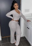 Women V Neck Long Sleeves Top And Pant Two Piece Set