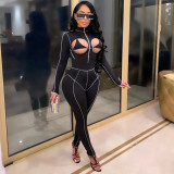 Women Sexy Cutout Stand Collar Jumpsuit