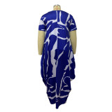 Spring Plus Size Print Round Neck Long Creative Short Sleeve Loose Maxi Dress